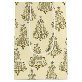 Vintager Cream Script Tree Holiday Mittlere Geschenktüte (Rückseite)