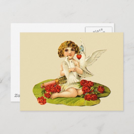 Vintager Cupid auf Lily Pad Postkarte (Vorne/Hinten)