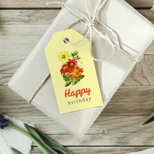 Vintager Dahlia Floral Gelborange Geburtstag Geschenkanhänger