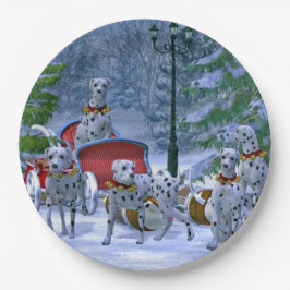 Vintager Dalmatiner Sleigh Snow Weihnachten Pappteller