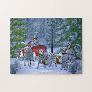 Vintager Dalmatiner Sleigh Snow Weihnachten Puzzle