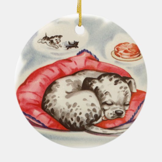 Vintager Dalmatiner Welpenträumen Keramik Ornament (Hinten)