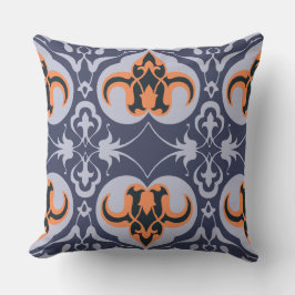 Vintager Damask - Blaues Orangefarbenes elegantes  Kissen