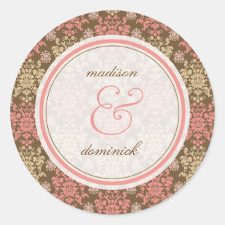 Vintager Damask Pink Lace Elegante Hochzeitsaufkle Runder Aufkleber