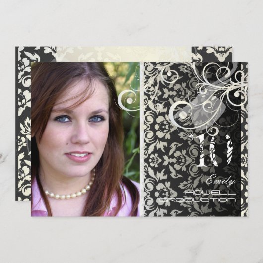 VINTAGER DAMASK/WIRBEL/GRUNGE-ABSCHLUSS EINLADUNG (Vorne/Hinten)