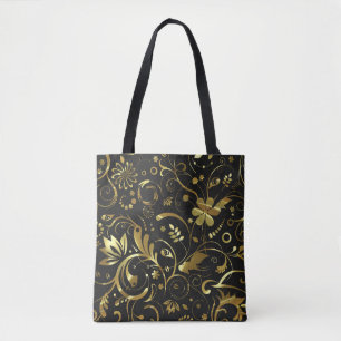 Vintager Damast aus Schwarz und Gold Tasche