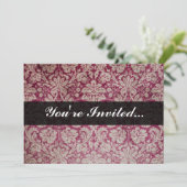 Vintager Damast Wein, Personalisiert Einladung (Stehend Vorderseite)
