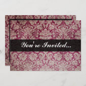 Vintager Damast Wein, Personalisiert Einladung (Vorne/Hinten)