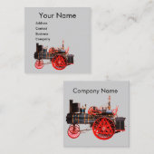 VINTAGER DAMPF LOCOMOTIVE Red Grau Quadratische Visitenkarte (Vorne/Hinten)