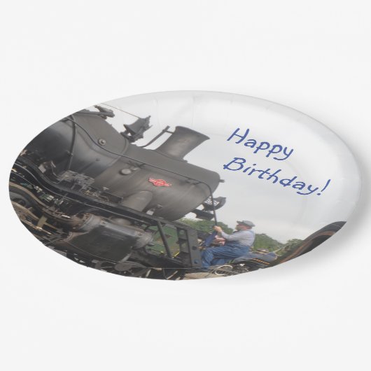 Vintager Dampf-Zug Pappteller (Schrägansicht)