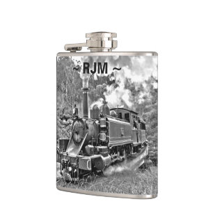 Vintager Dampf-Zug-Schwarzweiss-Motor Flachmann