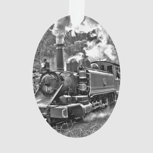 Vintager Dampf-Zug-Schwarzweiss-Motor Ornament (Rückseite)