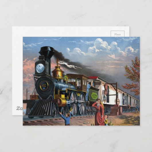 Vintager Dampfzug an Bahnhofsinformatik Postkarte (Vorne/Hinten)