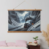 Vintager Dampfzug aus einem Bergtunnel Wandteppich Mit Holzrahmen (Schlafzimmer)