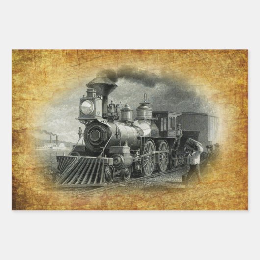 Vintager Dampfzug Geschenkpapier Set (Vorderseite 3)