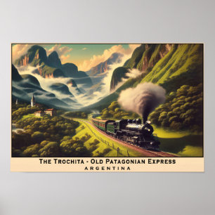 Vintager Dampfzug in den patagonischen Bergen Poster