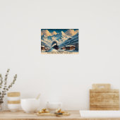 Vintager Dampfzug in den Snowy Alpen Poster (Küche)