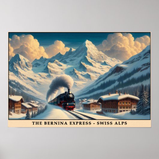 Vintager Dampfzug in den Snowy Alpen Poster (Vorne)