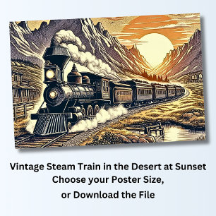 Vintager Dampfzug In der Wüste bei Sonnenuntergang Poster