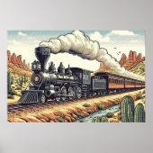 Vintager Dampfzug in der Wüste Poster (Vorne)