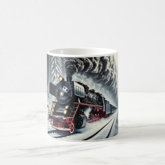 Vintager Dampfzug in einem Schneewald Kaffeetasse (Mittel)