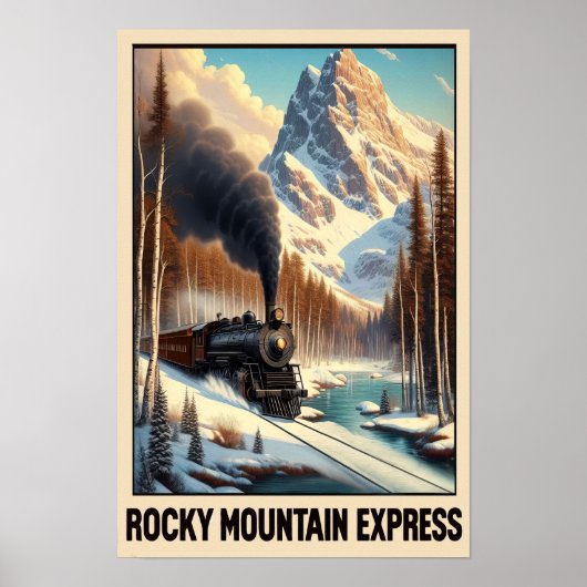 Vintager Dampfzug in einer Bergwelt Poster (Vorne)