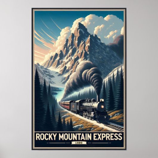Vintager Dampfzug in einer Bergwelt Poster (Vorne)