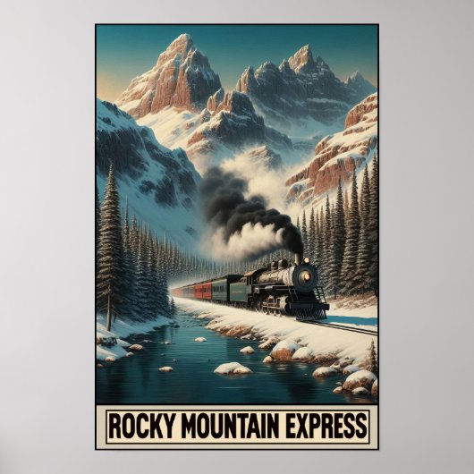 Vintager Dampfzug in einer Bergwelt Poster (Vorne)