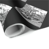 Vintager Dampfzug in Schwarz/Weiß Motor Geschenkpapier (Rolleneckpunkt)