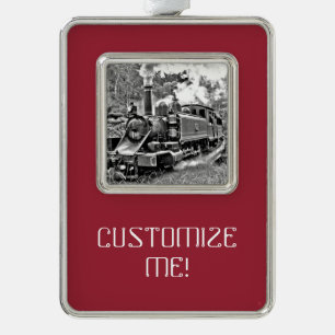 Vintager Dampfzug in Schwarz/Weiß Motor Rahmen-Ornament Silber