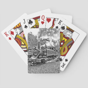 Vintager Dampfzug in Schwarz/Weiß Motor Spielkarten