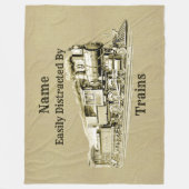 Vintager Dampfzug, leicht ablenkbar, Name hinzufüg Fleecedecke (Vorderseite)