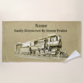 Vintager Dampfzug, leicht ablenkbar, Name hinzufüg Strandtuch (Vorderseite)