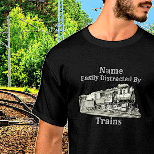 Vintager Dampfzug, leicht ablenkbar, Name hinzufüg T-Shirt