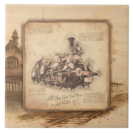 Vintager Dampfzug / Lokomotive Art. Fahrergeschenk Fliese (Vorderseite)