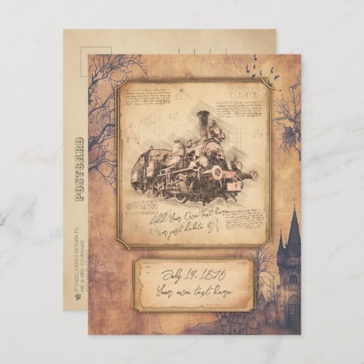 Vintager Dampfzug / Lokomotive Art. Fahrergeschenk Postkarte (Vorne/Hinten)