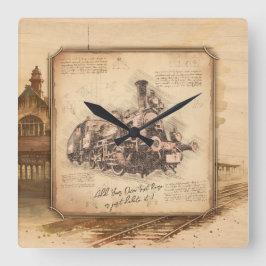 Vintager Dampfzug / Lokomotive Art. Fahrergeschenk Quadratische Wanduhr