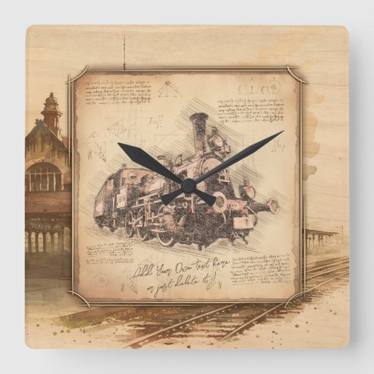 Vintager Dampfzug / Lokomotive Art. Fahrergeschenk Quadratische Wanduhr (Vorderseite)