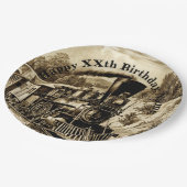 Vintager Dampfzug Man's Birthday Party Paper Pla Pappteller (Schrägansicht)