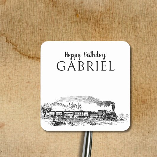 Vintager Dampfzug Motor Züge Geburtstag Quadratischer Aufkleber