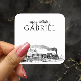 Vintager Dampfzug Motor Züge Geburtstag Quadratischer Aufkleber