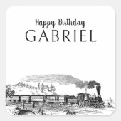 Vintager Dampfzug Motor Züge Geburtstag Quadratischer Aufkleber (Vorderseite)