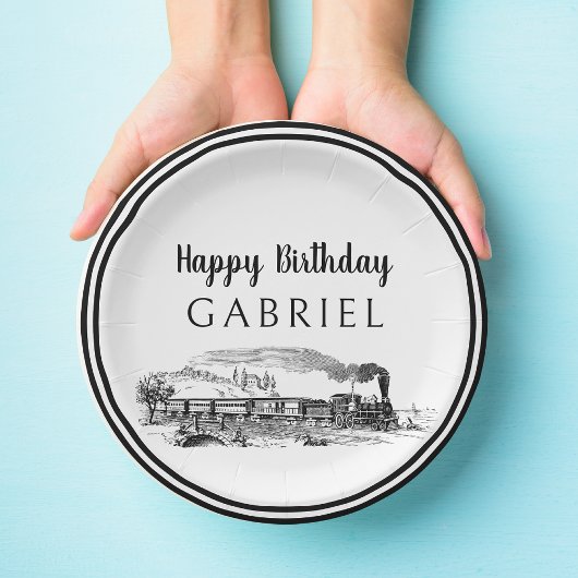 Vintager Dampfzug Pappteller