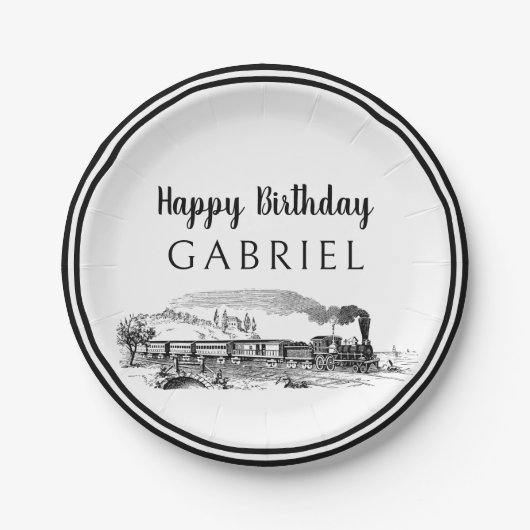 Vintager Dampfzug Pappteller (Vorderseite)