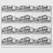 Vintager Dampfzug Schwarz/Weiß Geschenkpapier (Flach)