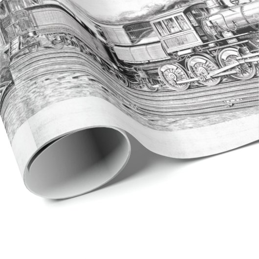 Vintager Dampfzug Schwarz/Weiß Geschenkpapier (Rolleneckpunkt)