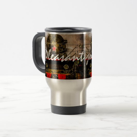 Vintager Dampfzug - seitlich Reisebecher (Vorderseite Links)