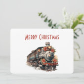 Vintager Dampfzug Traditionelle Weihnachtsfeiertag Feiertagskarte (Stehend Vorderseite)