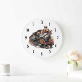 Vintager Dampfzug Traditionelle Weihnachtsfeiertag Große Wanduhr