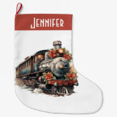 Vintager Dampfzug Traditionelle Weihnachtsfeiertag Großer Weihnachtsstrumpf (Vorderseite)